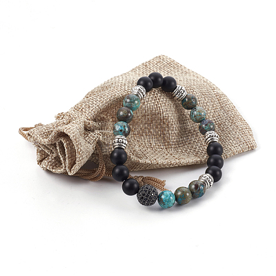 Natural Ocean Jasper and Natural Black Agate(Dyed) Beads Stretch Bracelets BJEW-JB04005-04-1