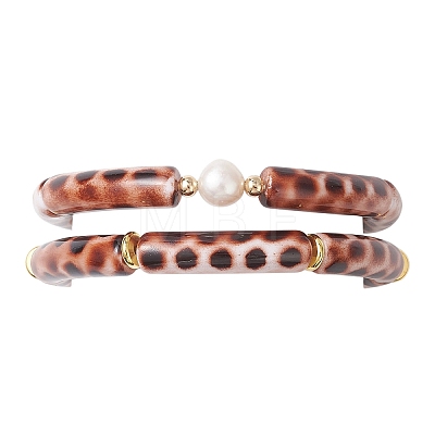 2Pcs 2 Styles Spray Painted Acrylic Beads Stretch Bracelets for Women BJEW-JB12951-1