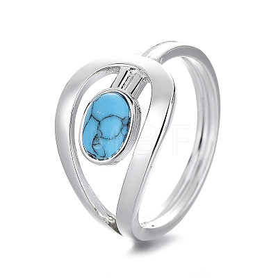 Oval Brass with Synthetic Turquoise Finger Rings FS-WG5DC9A-01-1