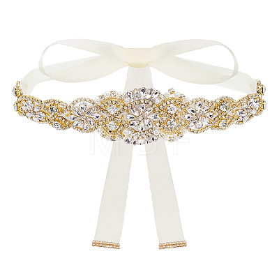 1Pc Crystal Rhinestone Flower Polyester Belts for Wedding Dress AJEW-FG0005-77G-1