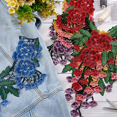 HOBBIESAY 6Pcs 6 Colors Flower Pattern Computerized Embroidery Cloth Appliques PATC-HY0001-14-1