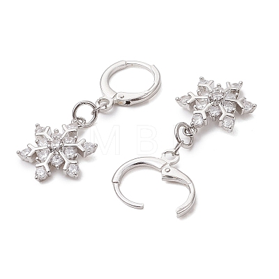 Christmas Snowflake Brass Micro Pave Clear Cubic Zirconia Hoop Earrings EJEW-JE06158-02-1