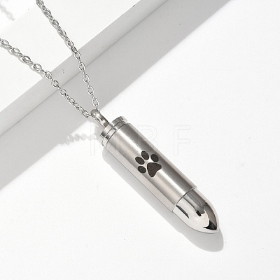 304 Stainless Steel Paw Print Bullet Shape Pet Memorial Keepsake Urn Ashes Pendant Necklaces NJEW-P326-03P-1