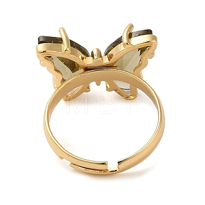 Adjustable Brass Glass Finger Rings RJEW-P148-A01-08-1