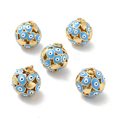 Round with Evil Eye Brass Enamel Pendants KK-G419-15G-02-1