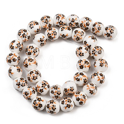 Handmade Flower Printed Porcelain Ceramic Beads Strands PORC-M007-10mm-04-1