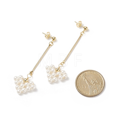 Shell Pearl Braided Heart Dangle Stud Earrings EJEW-JE05016-1
