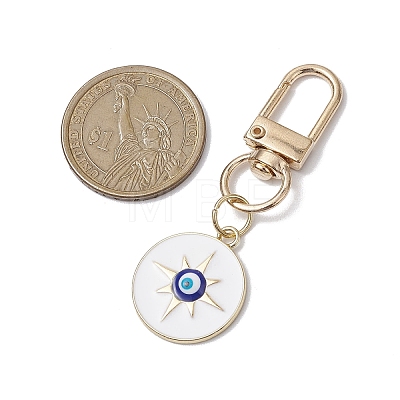 Flat Round with Evil Eye Alloy Enamel Pendant Decorations HJEW-JM02408-02-1