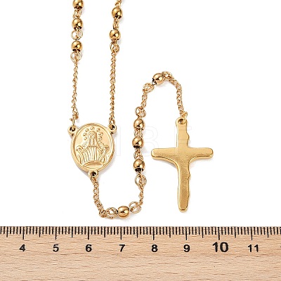 Rosary Bead Necklace with Crucifix Cross NJEW-L450-10G-1
