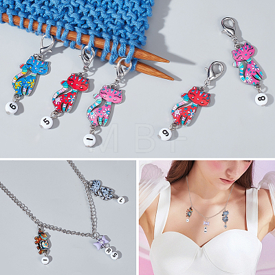 Alloy Enamel Cat with Number Pendant Locking Stitch Markers HJEW-PH01883-1