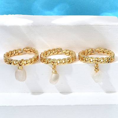 Brass Curb Chain Cuff Rings for Women RJEW-Z085-03G-01-1