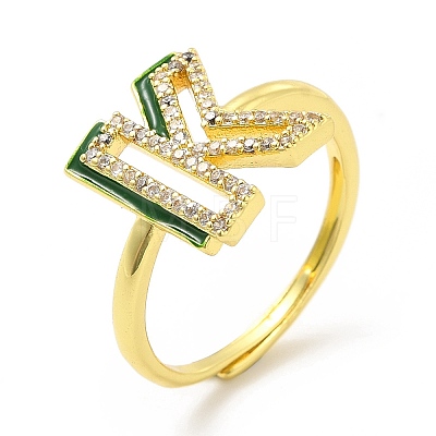 Mixed Color Enamel Initial Letter Adjustable Ring with Clear Cubic Zirconia RJEW-P045-01G-K-1