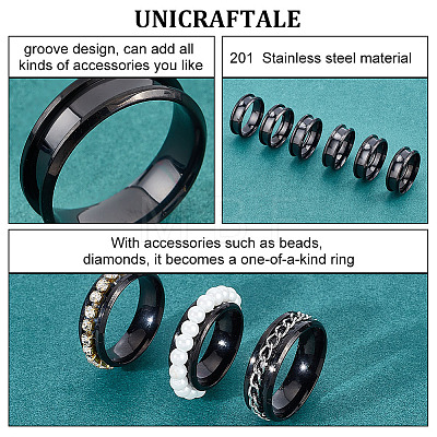 Unicraftale 10Pcs Stainless Steel Grooved Finger Ring Settings STAS-UN0039-22B-1