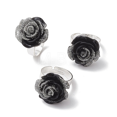 Glitter Powder Rose Resin Finger Rings RJEW-JR00731-03-1