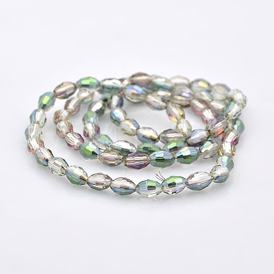 Half Rainbow Plated Glass Faceted Rice Beads Strands GLAA-A030A-HR01-1