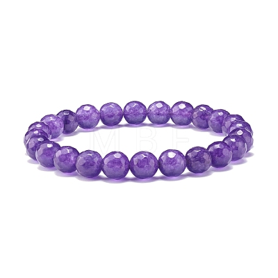 Natural Malaysia Jade(Dyed) Round Beaded Stretch Bracelet BJEW-JB07635-1