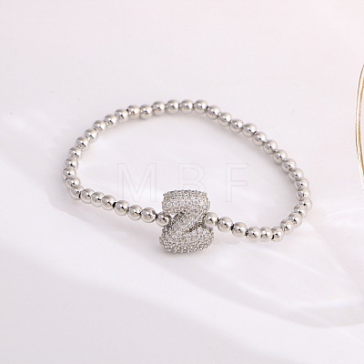 Brass Micro Pave Clear Cubic Zirconia Beaded Stretch Bracelets for Women FS-WG5260F-25-1