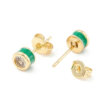 Column Cubic Zirconia Stud Earrings with Enamel EJEW-P196-02G-04-1