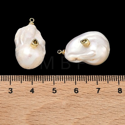 Brass & Pearl Micro Pave Cubic Zirconia Pendants KK-H259-13B-G01-1