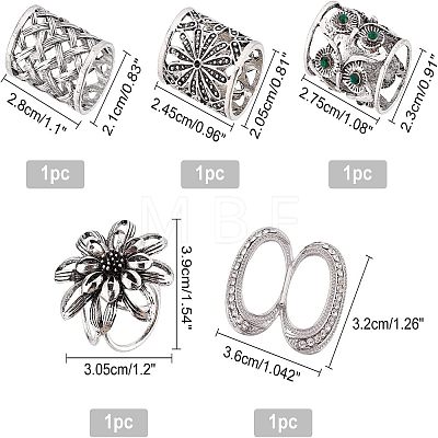 SUPERFINDINGS 5Pcs 5 Style Owl & Flower & Rhombus & Column & Oval Alloy Scarf Buckle Rings JEWB-FH0001-08-1