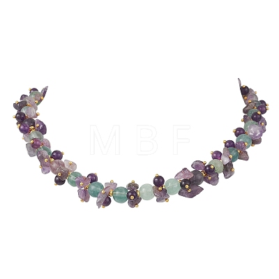 Round Natural Colorful Fluorite & Dyed Quartz & Natural Amethyst Chip Beaded Necklaces for Women NJEW-JN05813-1