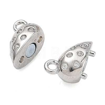 Heart Brass Micro Pave Clear Cubic Zirconia Magnetic Clasps KK-C251-11P-1