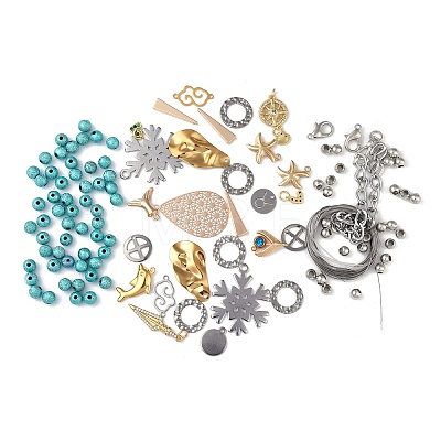 DIY Stainless Steel Findings & Steel Wires & Brass Beads & Acrylic Beads Kits DIY-XCP0003-25-1