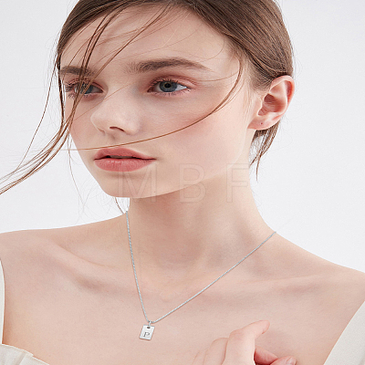 1Pc Stainless Steel Letter Rectangle Pendant Necklaces NJEW-LP0001-34P-P-1