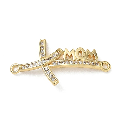 Mother's Day Brass Micro Pave Cubic Zirconia Connector Charms CU-CBAC7ED-01D-G-1