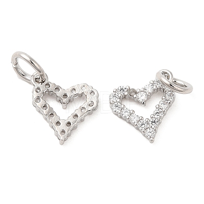 Rack Plating Brass Micro Pave Clear Cubic Zirconia Heart Charms KK-Z026-16P-1
