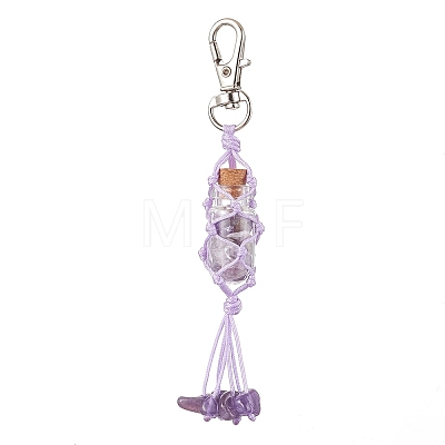 Glass Wishing Bottle inside Chakra Gemstone Chip Pouch Pendant Decorations HJEW-JM01910-1