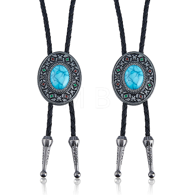 2Pcs Alloy Enamel with Synthetic Gemstone Oval Bolo Tie Necklaces NJEW-DC0001-28-1
