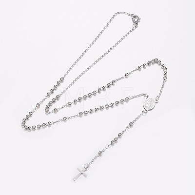 Non-Tarnish 304 Stainless Steel Rosary Bead Necklaces X-NJEW-I205-14P-1