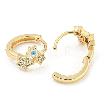Star with Evil Eye Real 18K Gold Plated Brass Hoop Earrings EJEW-L269-084G-01-1