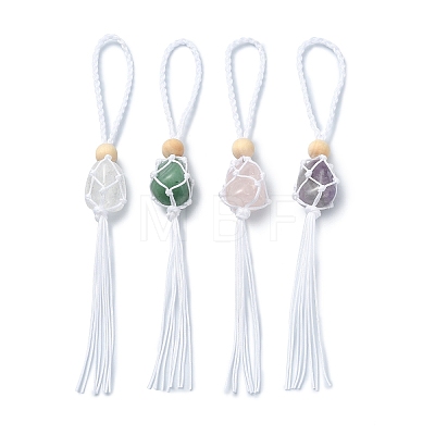 Handmade Macrame Nylon Pouch Natural Gemstone Pendant Decorations HJEW-JM01295-S-1