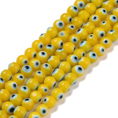 Handmade Evil Eye Lampwork Round Bead Strands LAMP-L055-4mm-19-1