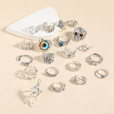 20Pcs Mixed Shapes Alloy Open Cuff Rings for Women PW-WGD235A-01-1