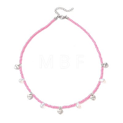 Boho 304 Stainless Steel Heart Leaf Star Cross Shell Shaped Pendant Glass Seed Beaded Necklaces NJEW-MZ00147-1