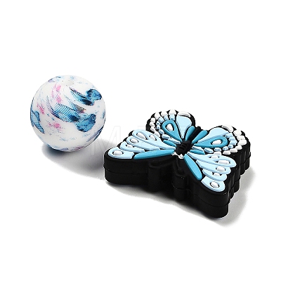 25Pcs Butterfly & Round Silicone Focal Beads SIL-L005-02A-1