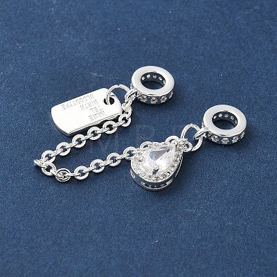 Brass Micro Pave Clear Cubic Zirconia Cable Chain European Beads KK-G531-07C-S-1
