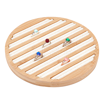 8-Slot Flat Round Bamboo Finger Ring Display Plates RDIS-WH0009-016A-1