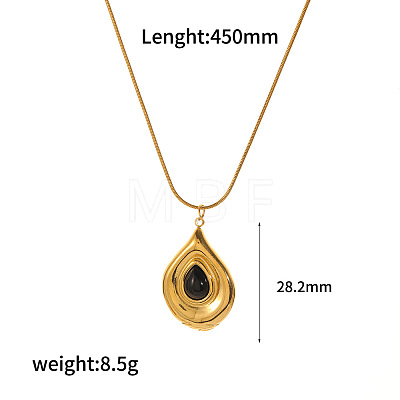 Natural Obsidian Flower Teardrop Pendant 304 Stainless Steel Chain Necklaces for Women FS-WG9E461-05-1
