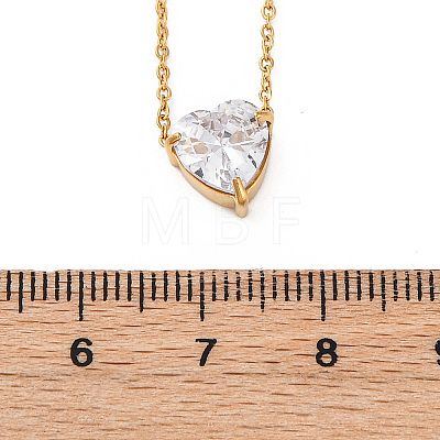 304 Stainless Steel Cubic Zirconia Heart Pendant Necklaces NJEW-Z057-04C-G-1