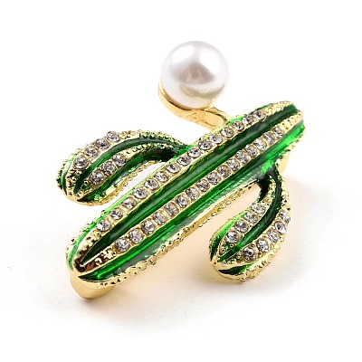 Cactus Alloy Brooch with Resin Pearl JEWB-O009-02-1