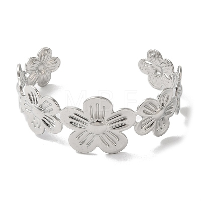 Titanium Steel Flower Open Cuff Bangles for Women BJEW-G719-13P-1