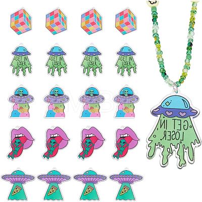 20Pcs 5 Style Alien Theme Colorful Acrylic Pendants FIND-CA0006-56-1