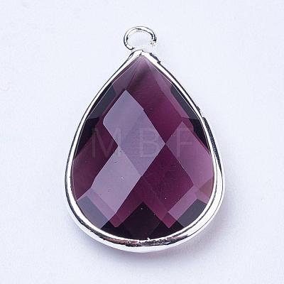 Silver Color Plated Brass Glass Teardrop Pendants GLAA-M006-A-06S-1