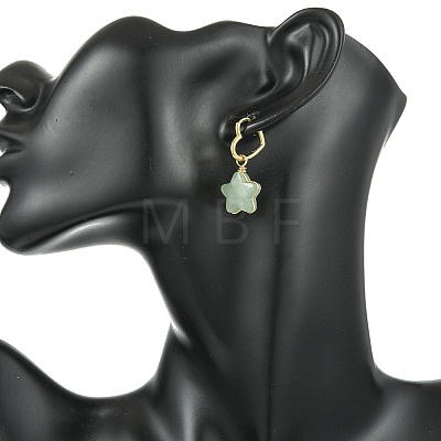 Brass & Natural Green/Blue Aventurine & Quartz Crystal & Rose Quartz & Obsidian Hoop Dangle Earrings EJEW-JE07236-1