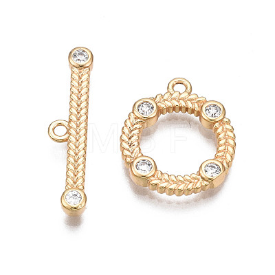 Brass Micro Pave Clear Cubic Zirconia Toggle Clasps KK-Q278-015-NF-1