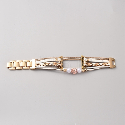 PU Leather & Alloy Rhinestone Watch Band with ABS Imitation Plastic Pearl & Flower Charm FIND-SZC0007-26B-1